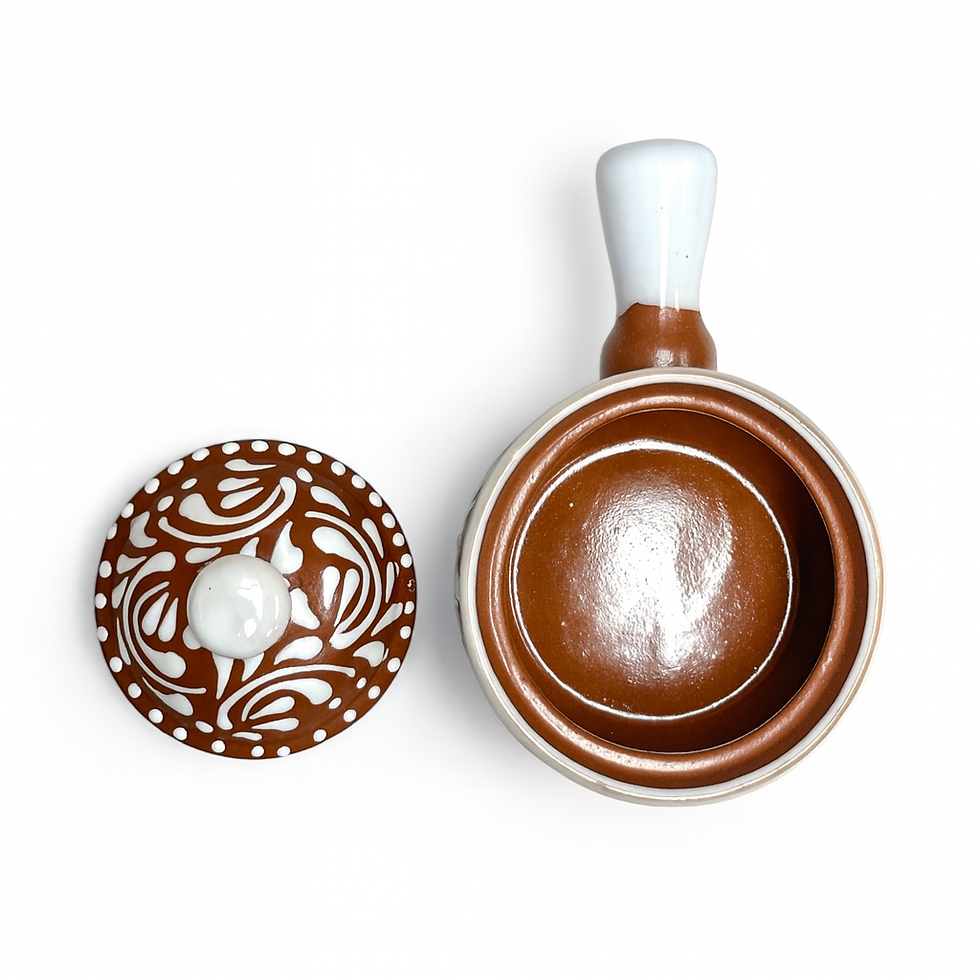 Thumbnail: Mexican Talavera Salsero With Lid | Brown & White Color 