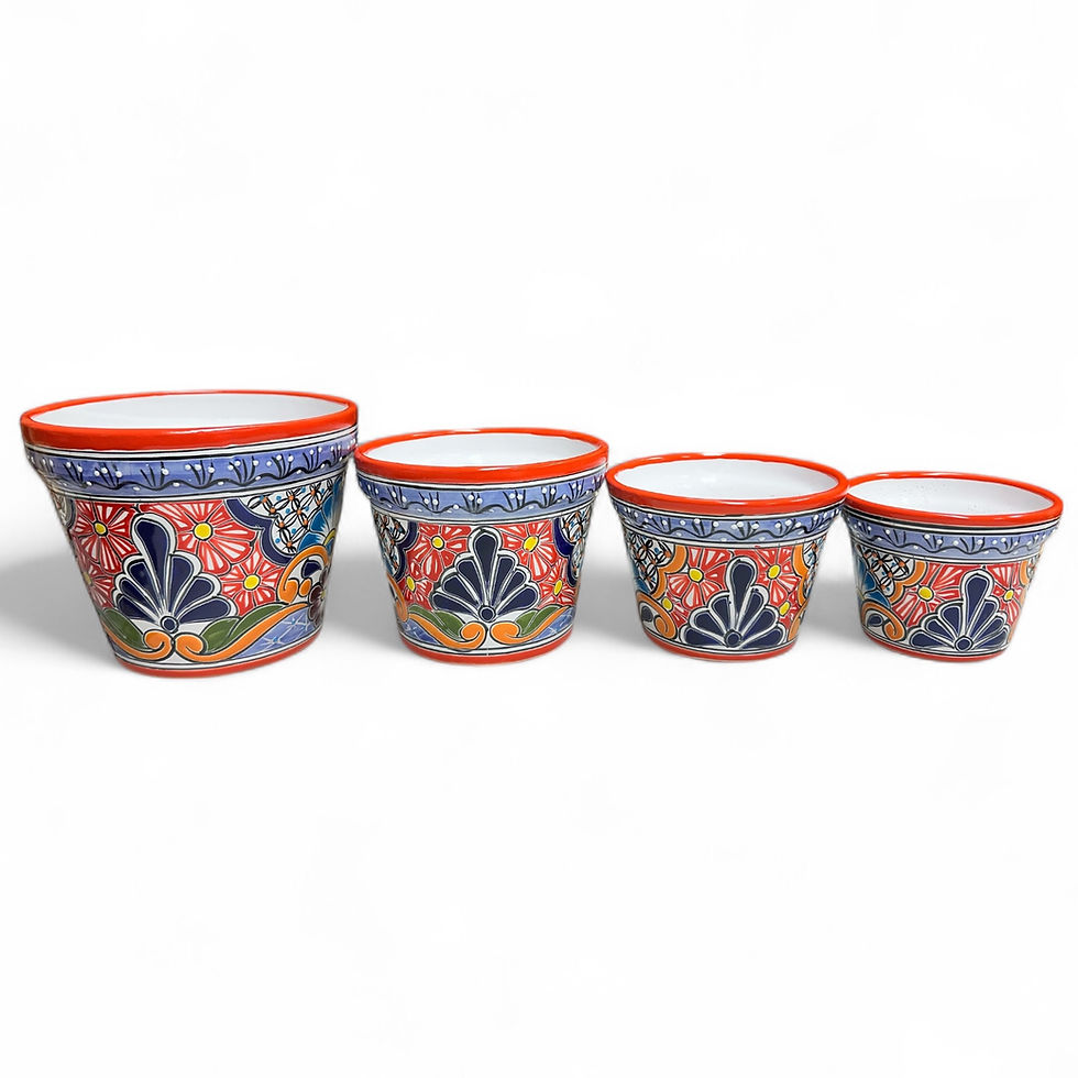 Thumbnail: Traditional Handmade Talavera Set of 4 Pot | Orange Color 