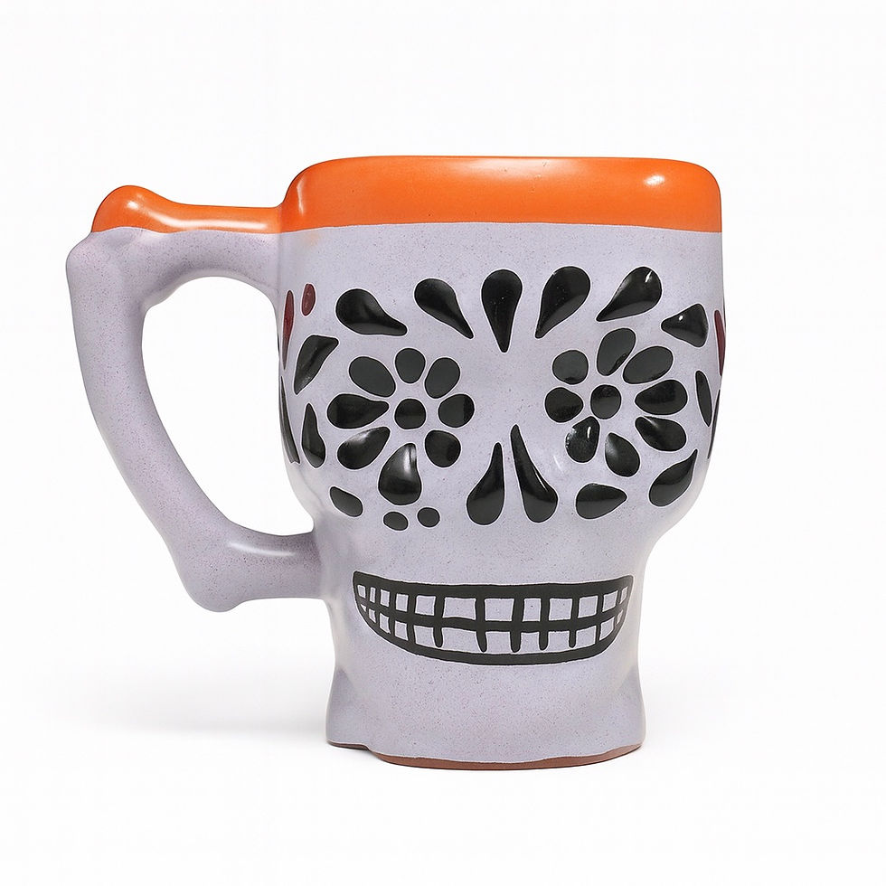 Thumbnail: Talavera Day of the Dead Skull Mug | Lavender & Orange Color