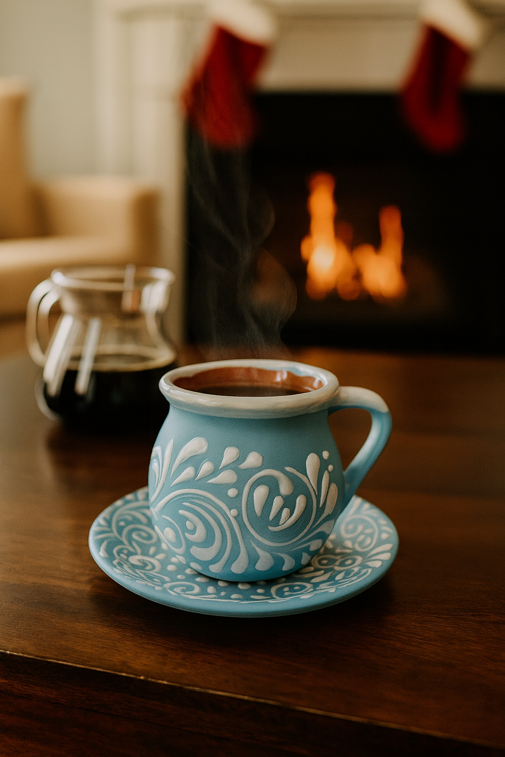 Talavera Mug and Plate Set | Lead Free | Blue & White