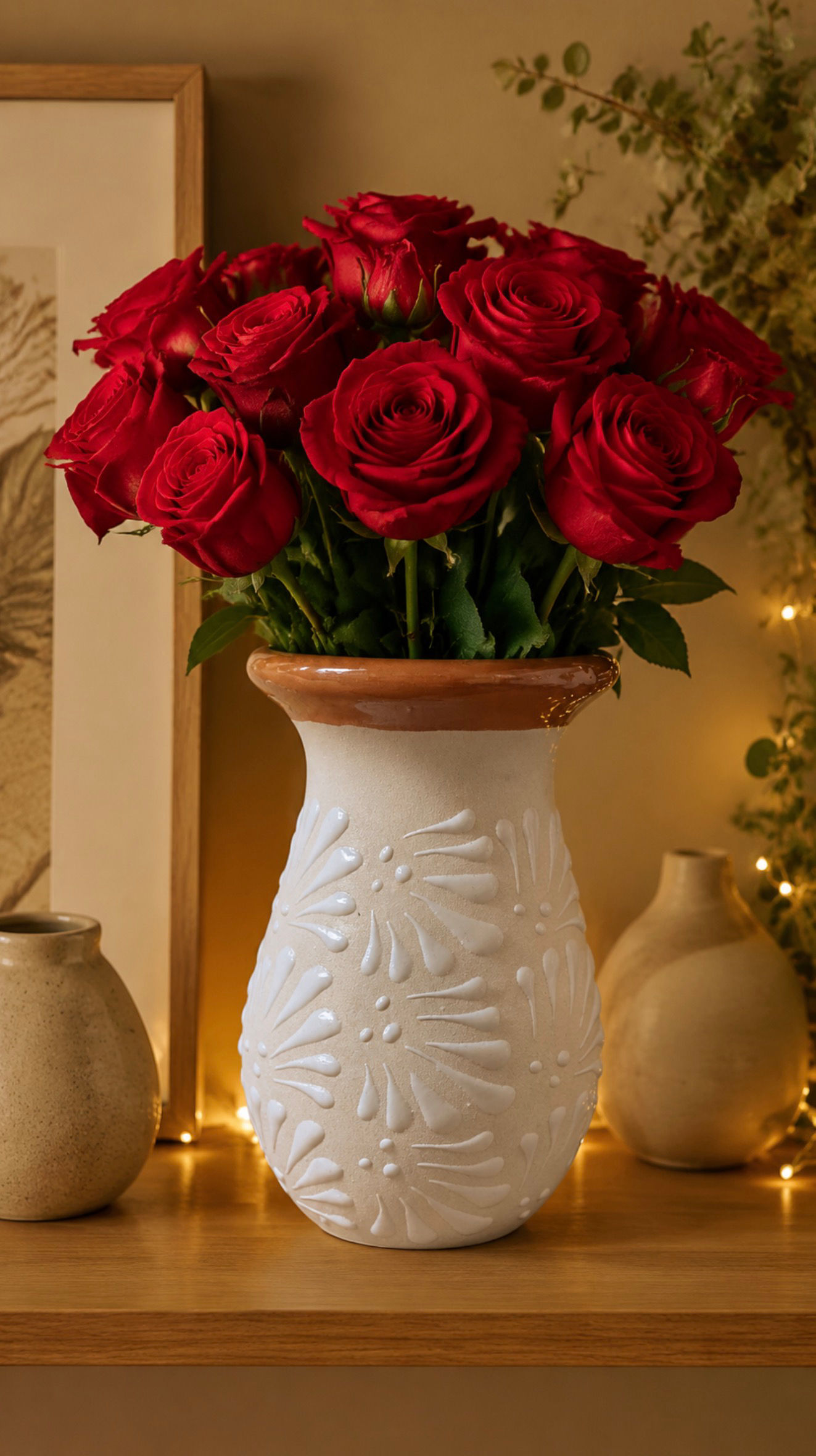 Hand Painted Brown And White Flower Vase