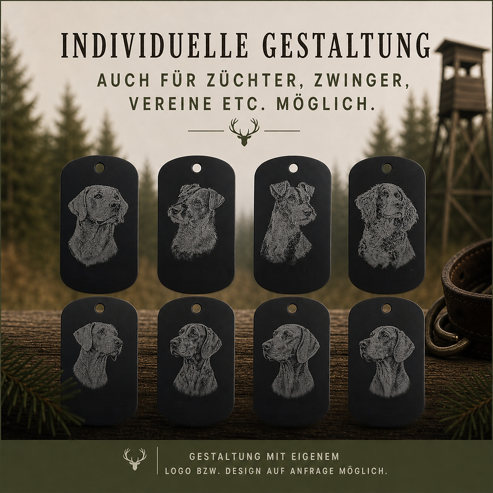 Miniaturbild: Personalisierte Hundemarke für Jagdhunde mit Rassemotiv und Kontaktinfos