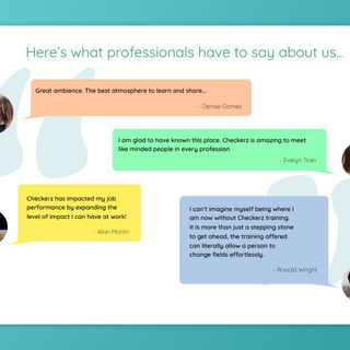 Testimonials about Checkers, including quotes from Daniel Gomez, and other professionals.