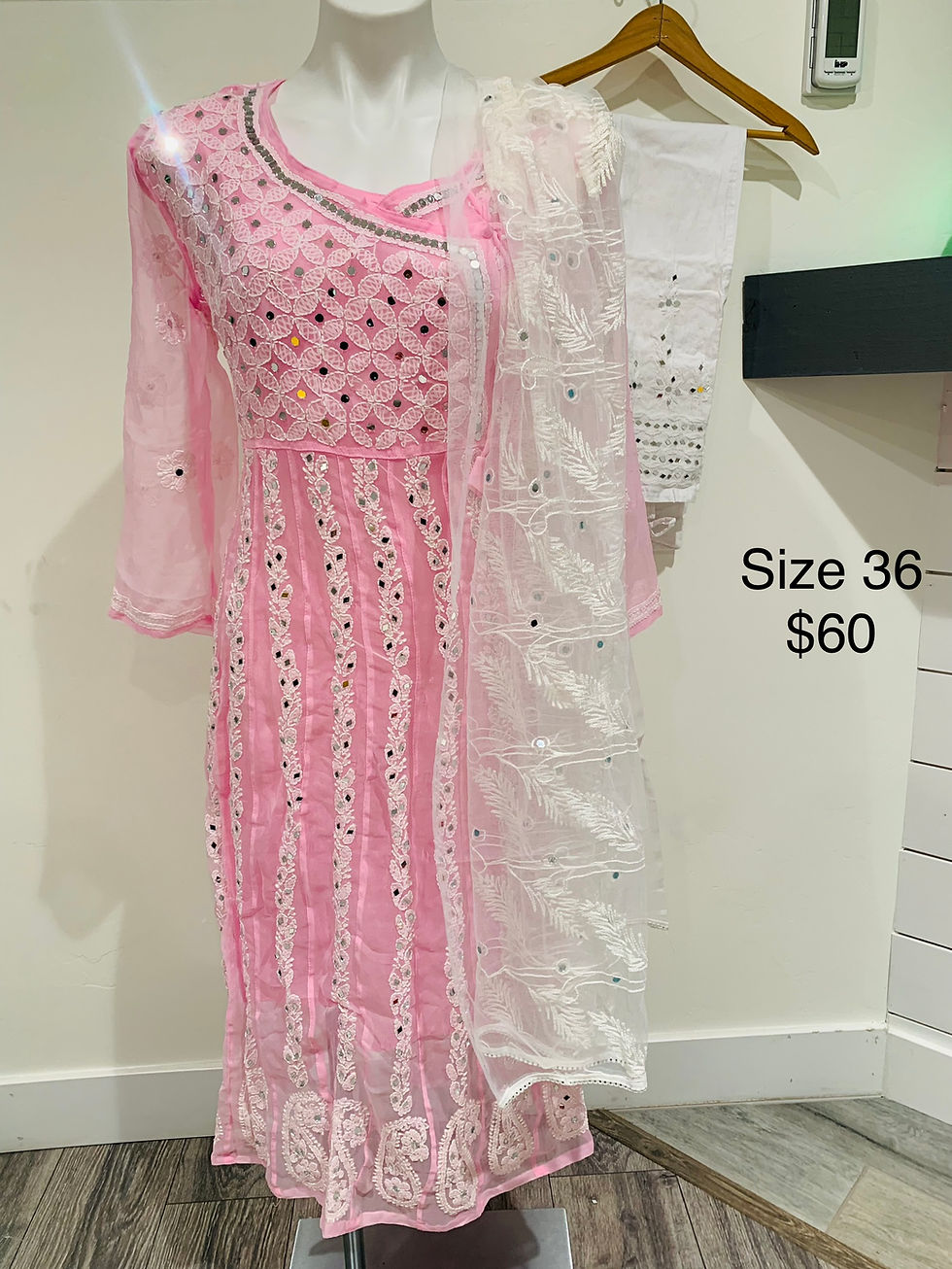 Georgette Chikan and Mirror Work Angrakha Pattern Kurti With Sharara/Pant and du