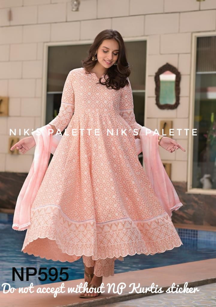 Chikan And Sequence Work Anarkali Set