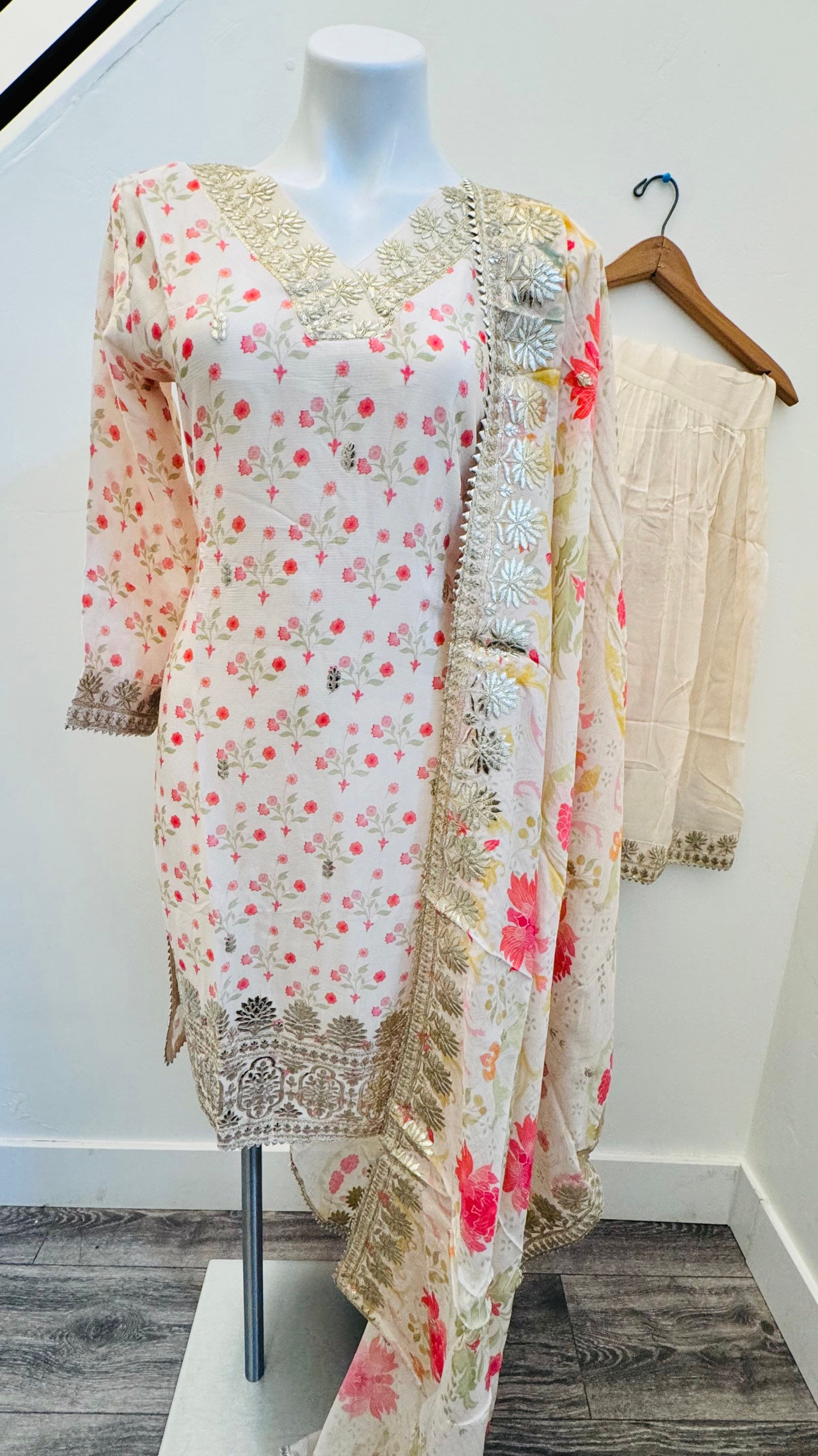 Chinnon Silk Kurti With Sharara And Dupatta