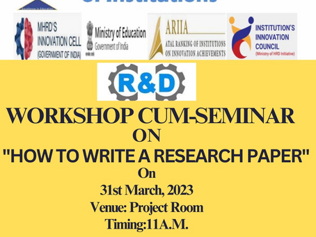 Workshop cum Seminar on "How to Write Research Paper" - Courtesy         R & D Cell