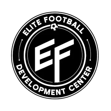 Digital graphic logo for Elite Football Development Center. Features bold white 'EF' initials within a circular emblem with a football icon.
