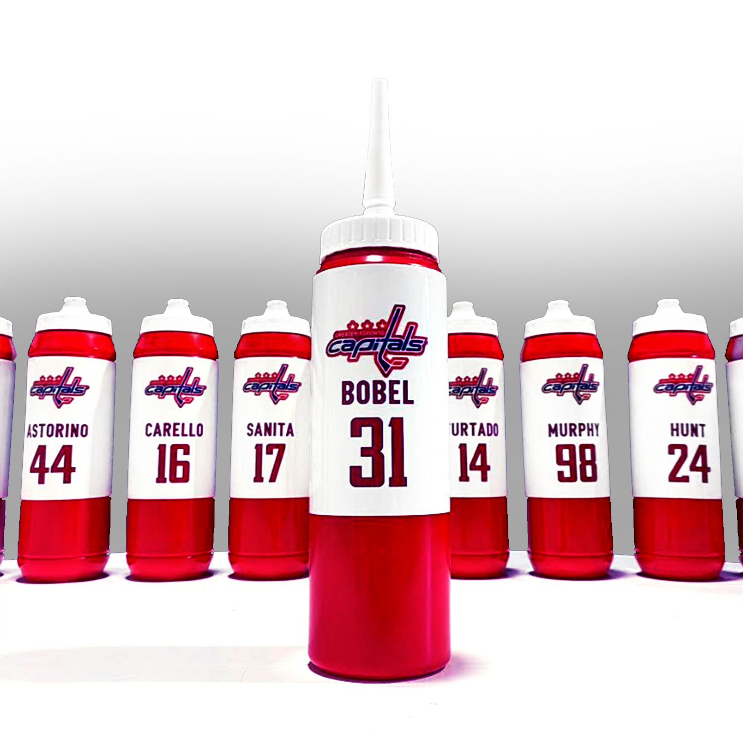 Custom Water Bottle Wraps with Hockey Team Logo, Player Names, Number