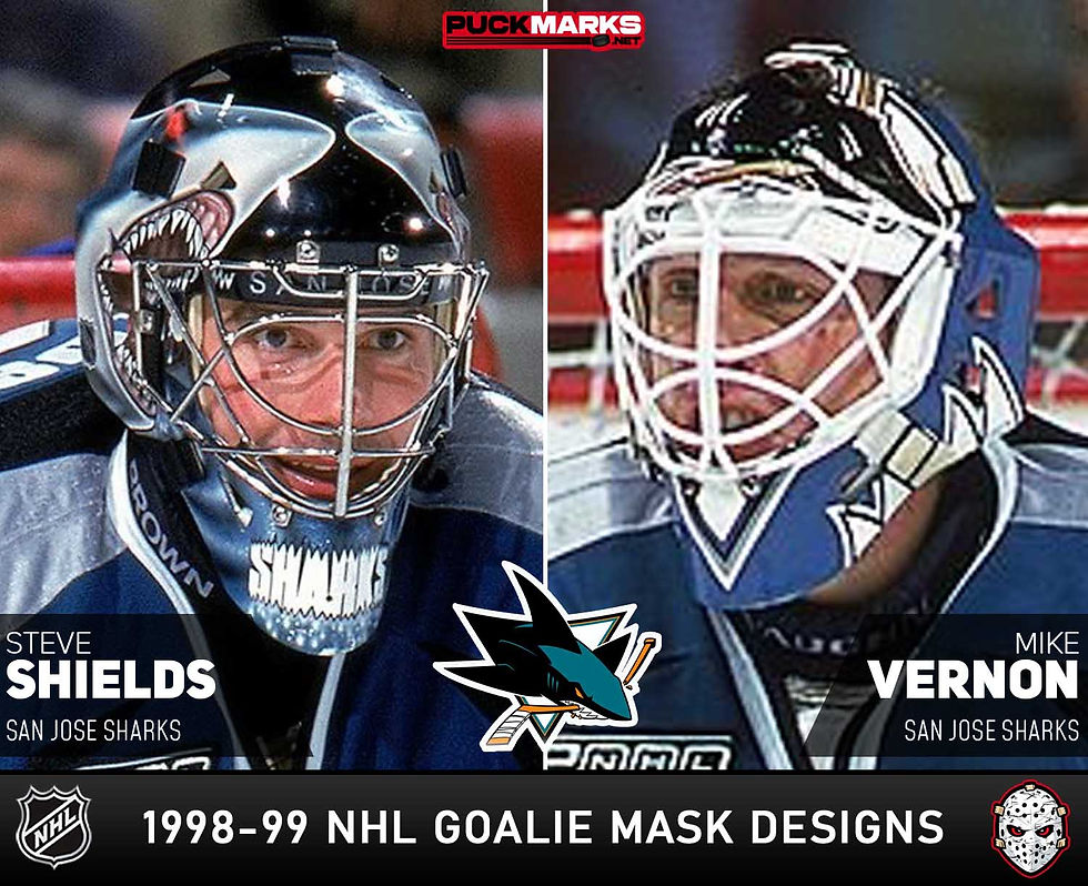 San Jose Sharks - Puck Marks - NHL Goalie Mask Design History - 1998-99