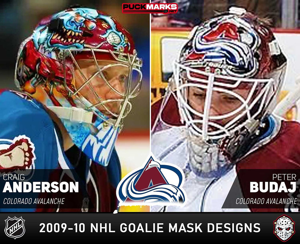 Colorado Avalanche - Puck Marks - NHL Goalie Mask Design History - 2009-10
