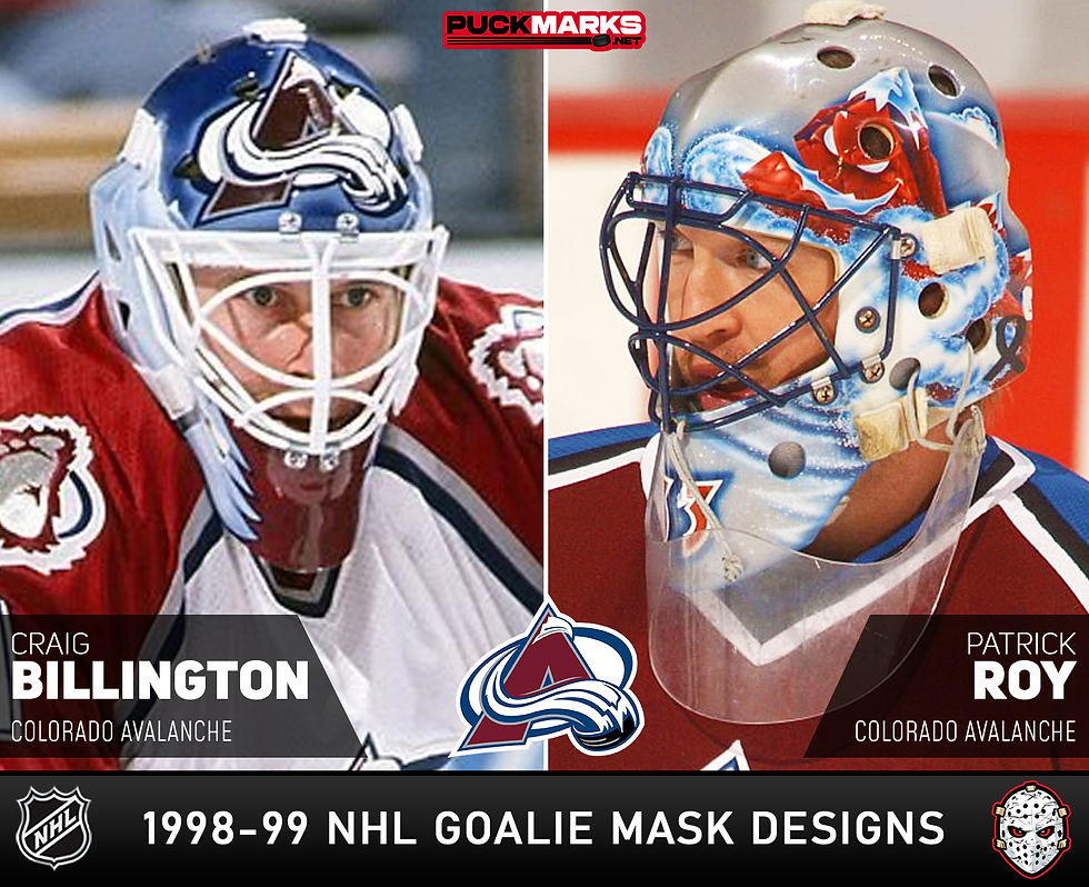 Colorado Avalanche - Puck Marks - NHL Goalie Mask Design History - 1998-99