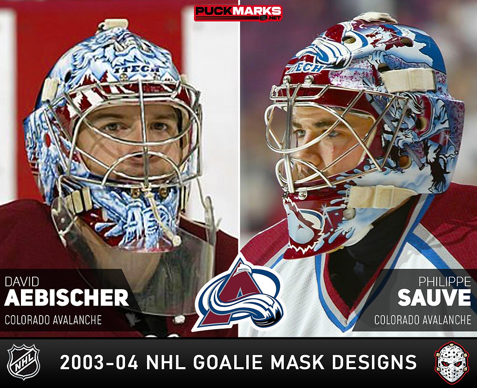Colorado Avalanche - Puck Marks - NHL Goalie Mask Design History - 2003-04