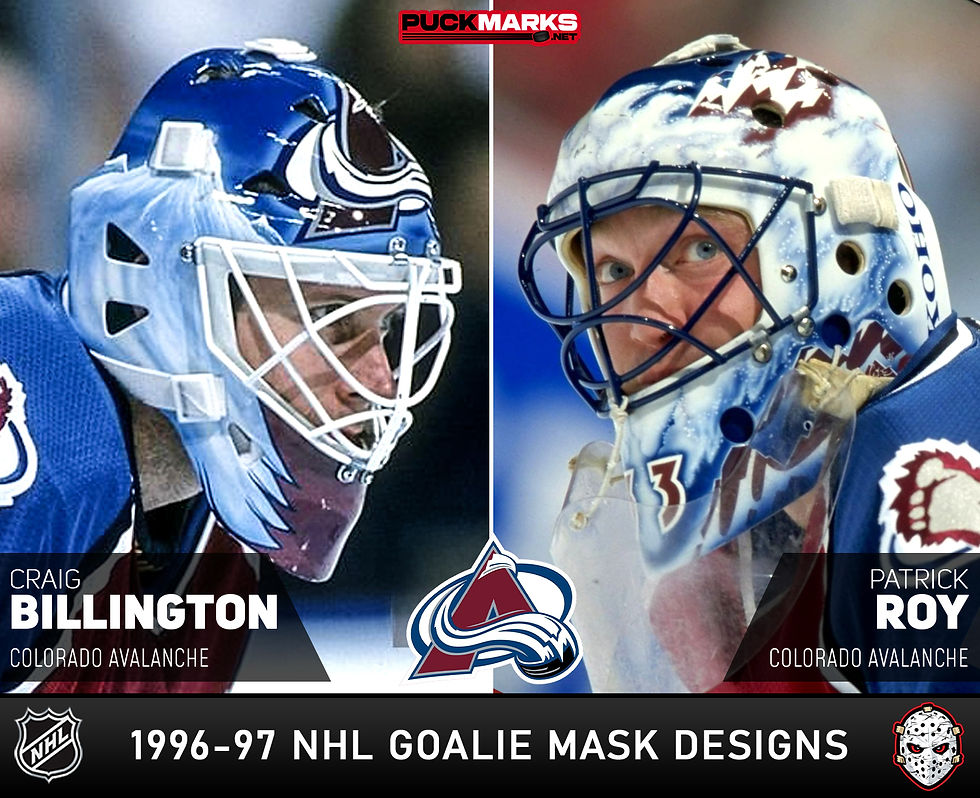 Colorado Avalanche - Puck Marks - NHL Goalie Mask Design History - 1996-97 copy