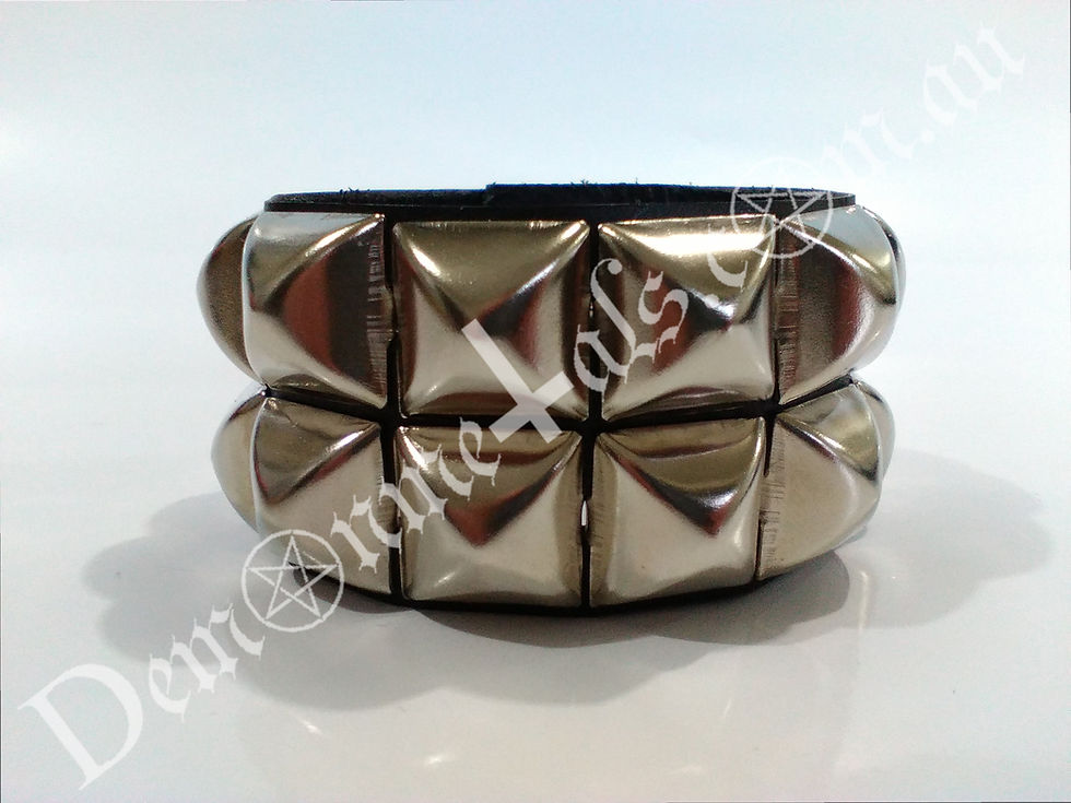 Thumbnail: DOUBLE SQUARE CHROME PYRAMID STUD WRISTBAND