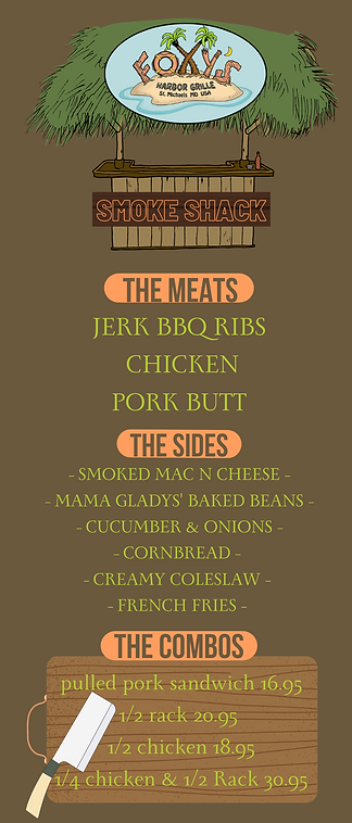 - MAC N CHEESE - - MAMA GLADYS' BAKED BEANS - - CUCUMBER & ONIONS - - CORNBREAD - - CREAMY
