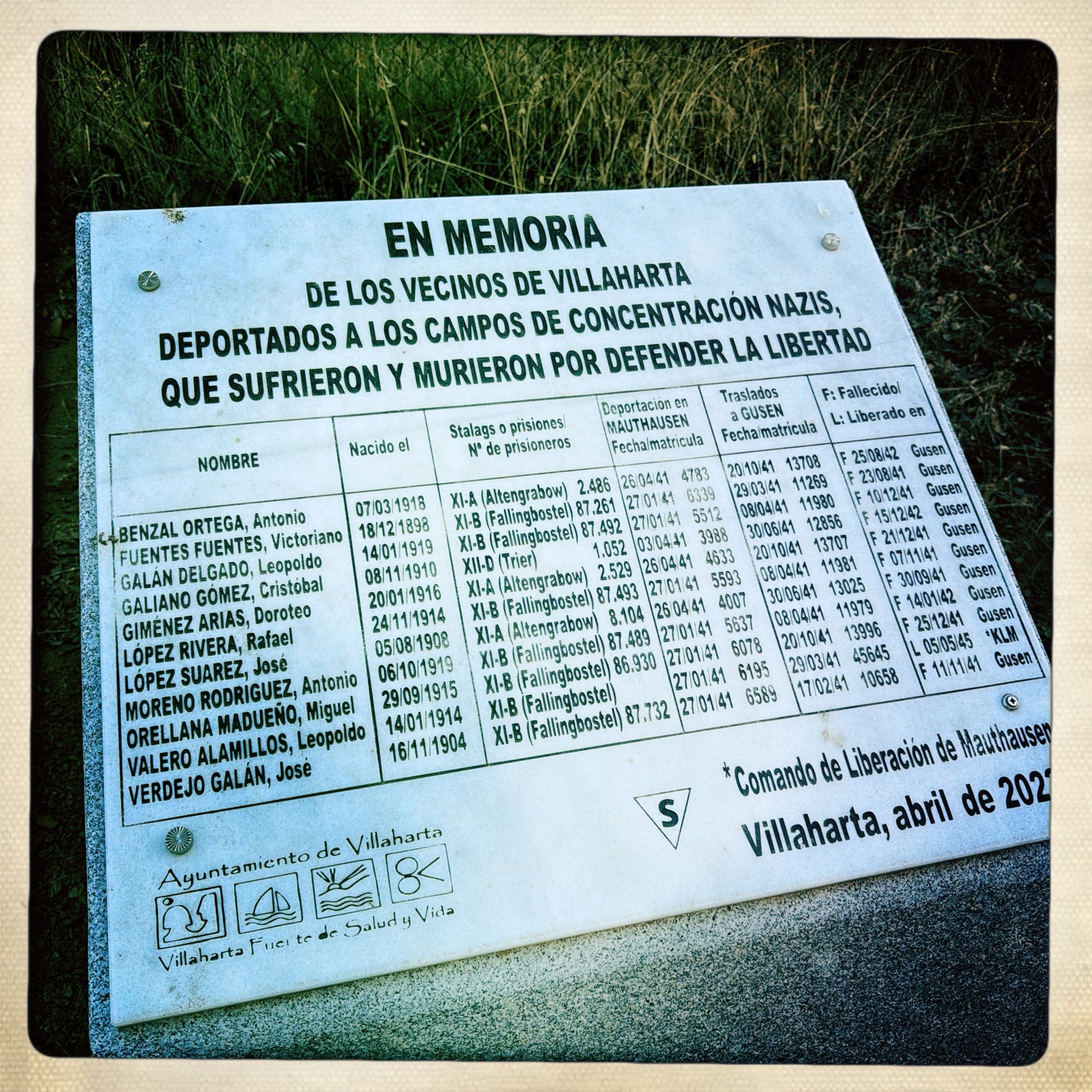 Memorial dedicado a los vecinos de Villaharta deportados a campos de concentración nazis