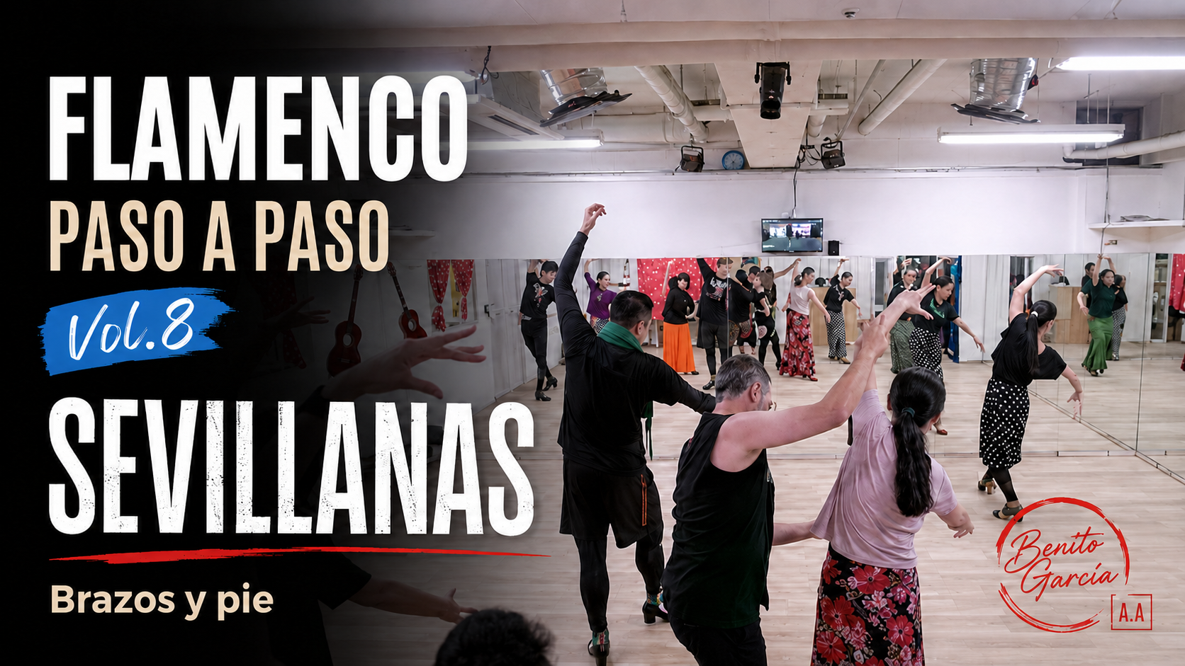 Flamenco Paso a Paso Vol.8 thumbnail: practising sevillanas arms and feet in class.