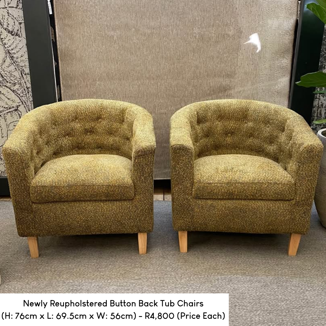 Newly Reupholstered Button‑Back Tub Chairs
