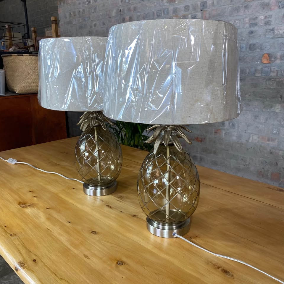 Thumbnail: Pineapple Champagne Cut-Glass Table Lamp with Shade (R1950 EACH)