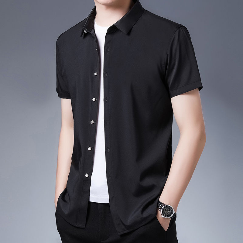 Thumbnail: Men's Business Casual Solid Color Short Sleeved Shirt Non Ironing Comfortable To