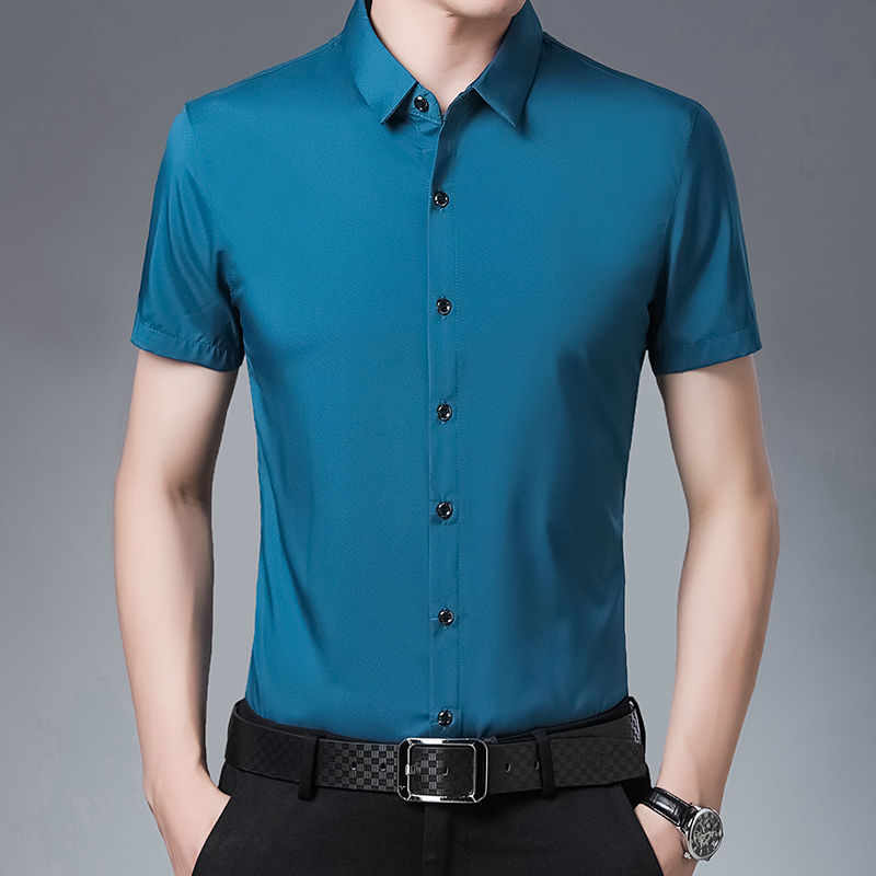 Thumbnail: Men's Business Casual Solid Color Short Sleeved Shirt Non Ironing Comfortable To