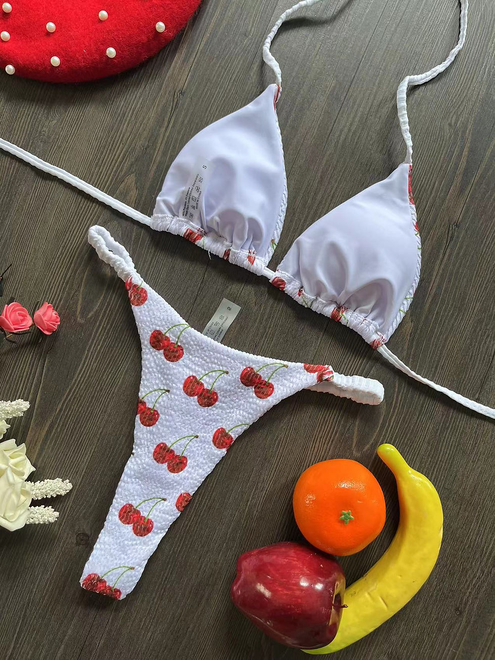 Miniatura: Swimwear Women Cute  Cherry Print Brazilian Thong Bikini Set Sexy Thong Swimsuit