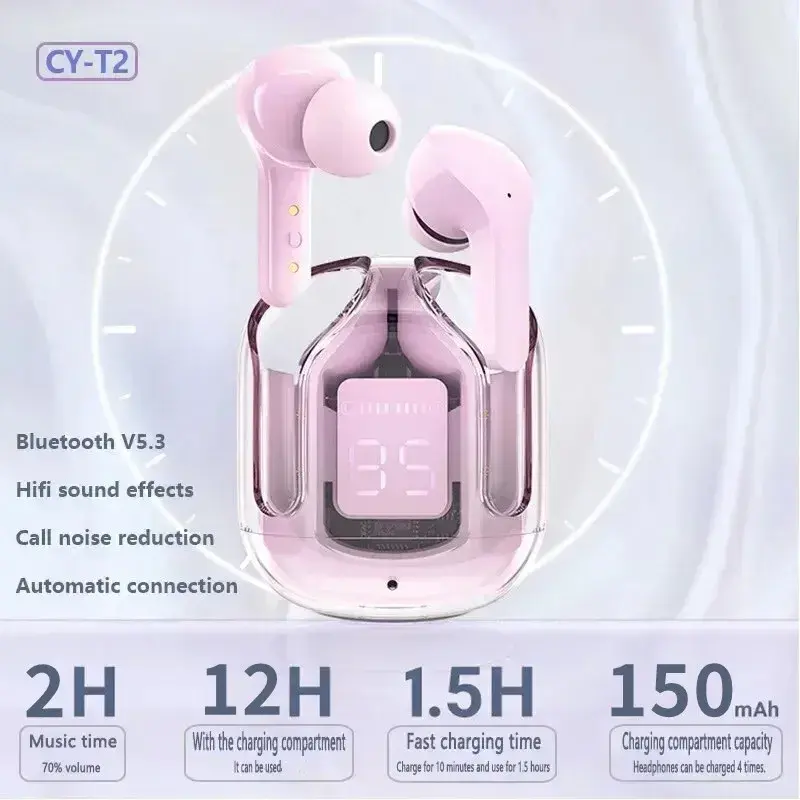 Thumbnail: Original T2 Wireless Bluetooth Earphone Transparent HIFI Headphones LED Power Di