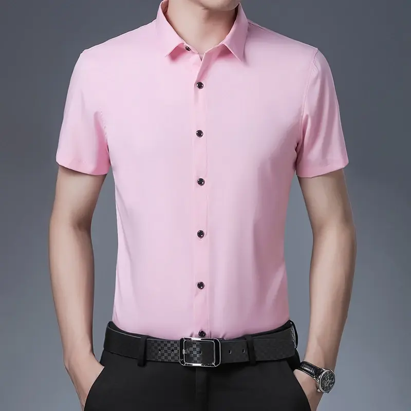 Thumbnail: Men's Business Casual Solid Color Short Sleeved Shirt Non Ironing Comfortable To