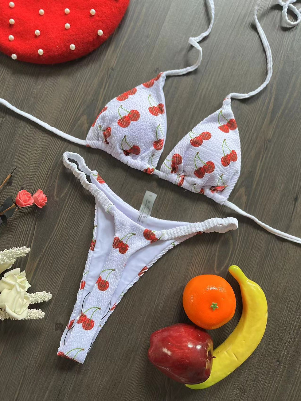 Miniatura: Swimwear Women Cute  Cherry Print Brazilian Thong Bikini Set Sexy Thong Swimsuit