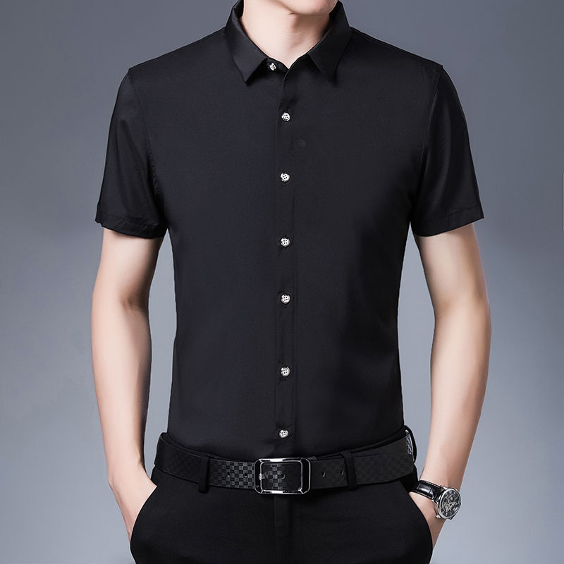 Thumbnail: Men's Business Casual Solid Color Short Sleeved Shirt Non Ironing Comfortable To