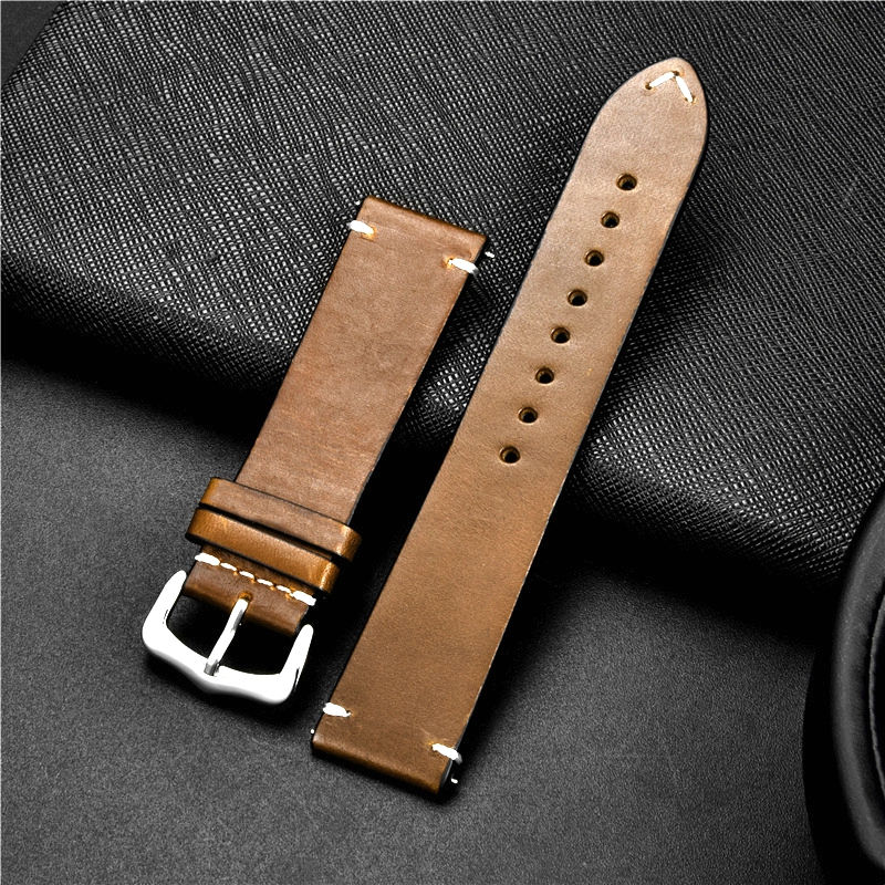 Thumbnail: Retro Genuine Leather Strap Oil Wax Oily Discoloration Cowhide Leather Watchband