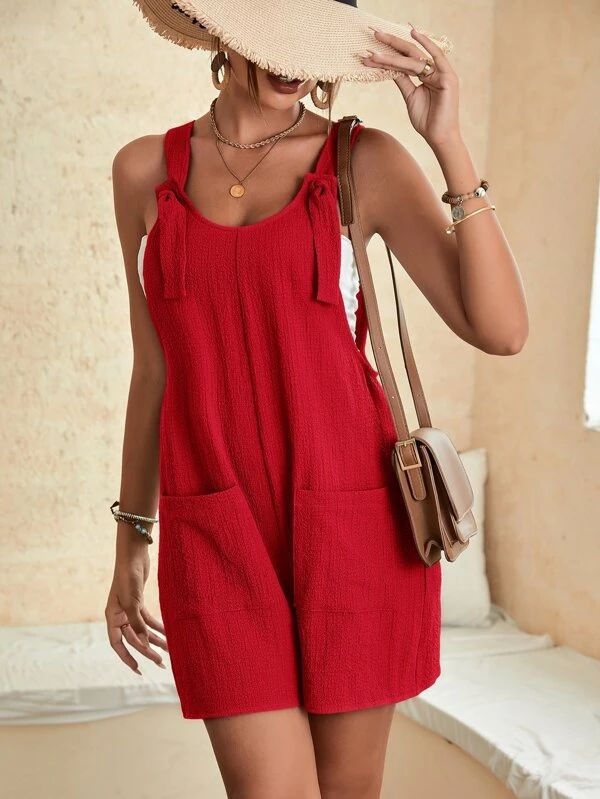 Miniatura: Women's Casual Summer Short Rompers Overalls 2024 Loose Sleeveless Tie Knot Stra