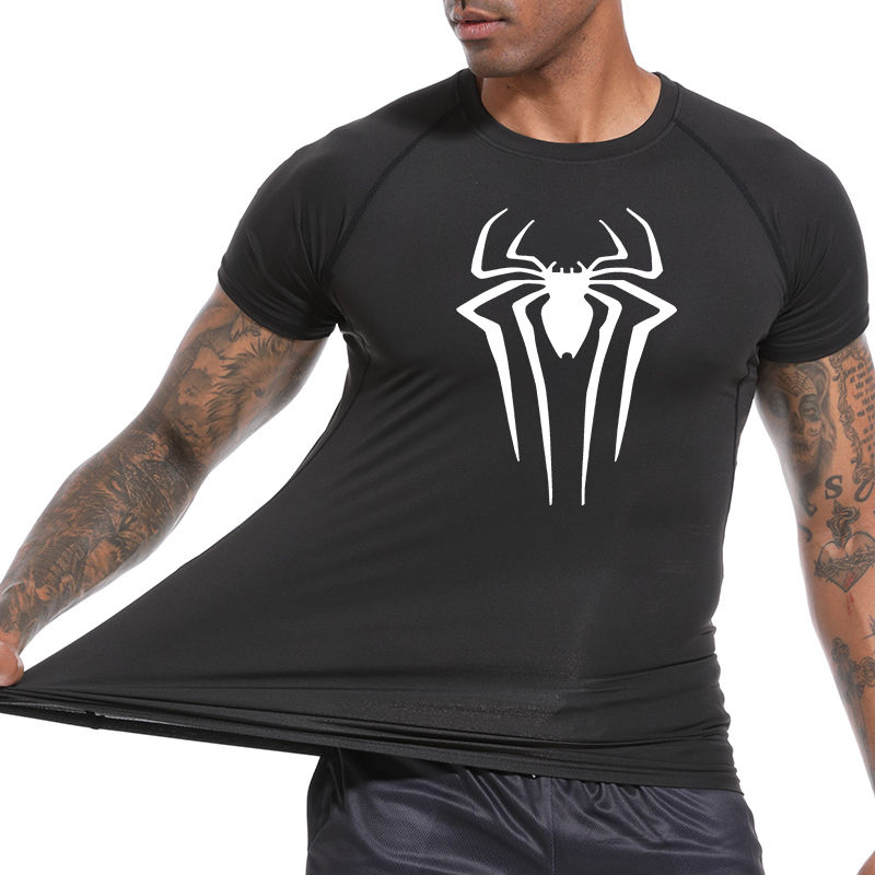 Thumbnail: Spider Print Compression Shirts for Men Summer Short Sleeve Rash Guard Gym Worko