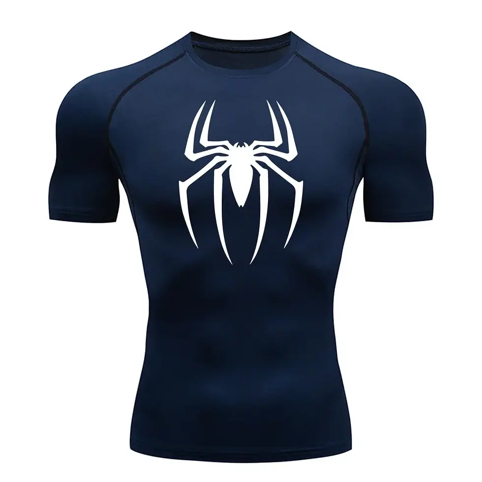Miniatura: Men's Spider Print Compression Shirt, Quick Dry T-Shirt, Gym Running Jersey, Bre