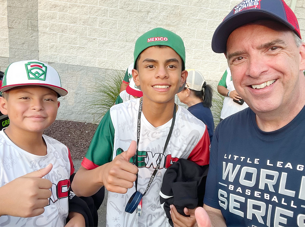 Little League World Series players attend games when they are not playing. Mexico’s catcher #18 Ulises Ortiz and pitcher/short stop #12 Antonio Guerrero take a minute after the Cuba/Czech Republic game on Thursday, Aug. 15 for a selfie with me outside Volunteer Stadium.
