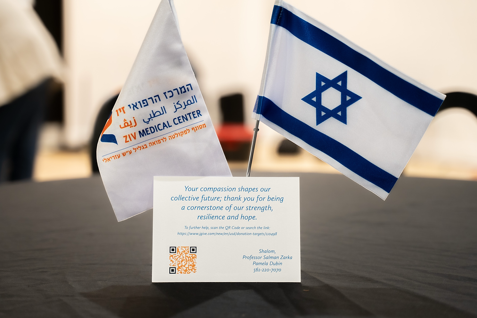 Ziv Partners donation card with an Israeli flag at a fundraiser
