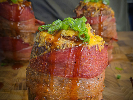 Bacon-Wrapped Brisket Stuffed Volcano Potatoes🌋