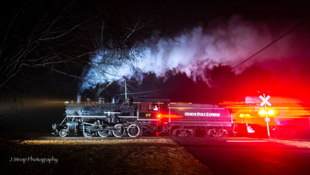 Essex steam locomotive at night