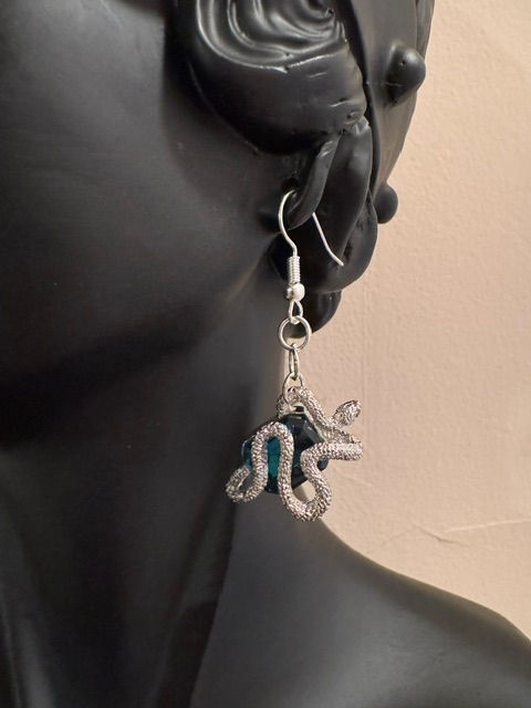 Thumbnail: Silver Snake Dangling's - Green Gemstone