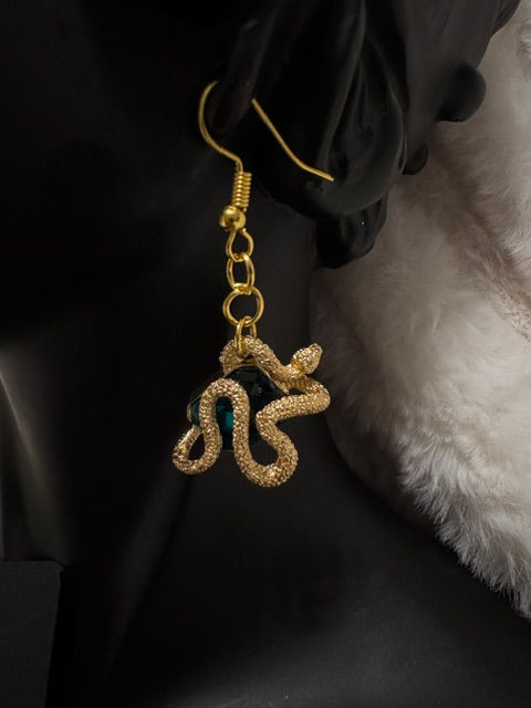Thumbnail: Gold Snake Dangling's - Green Gemstone
