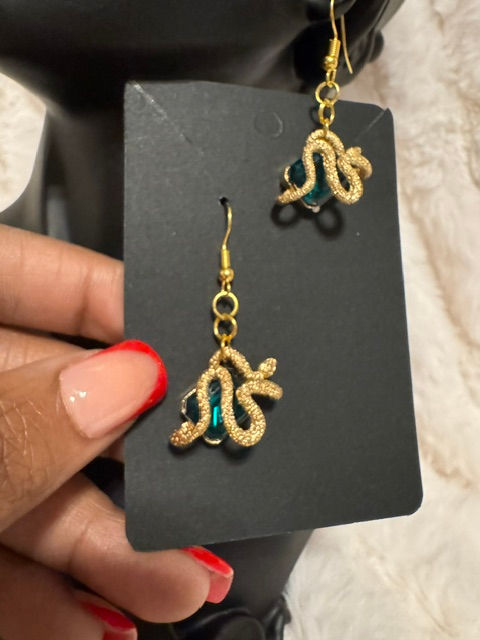 Thumbnail: Gold Snake Dangling's - Green Gemstone