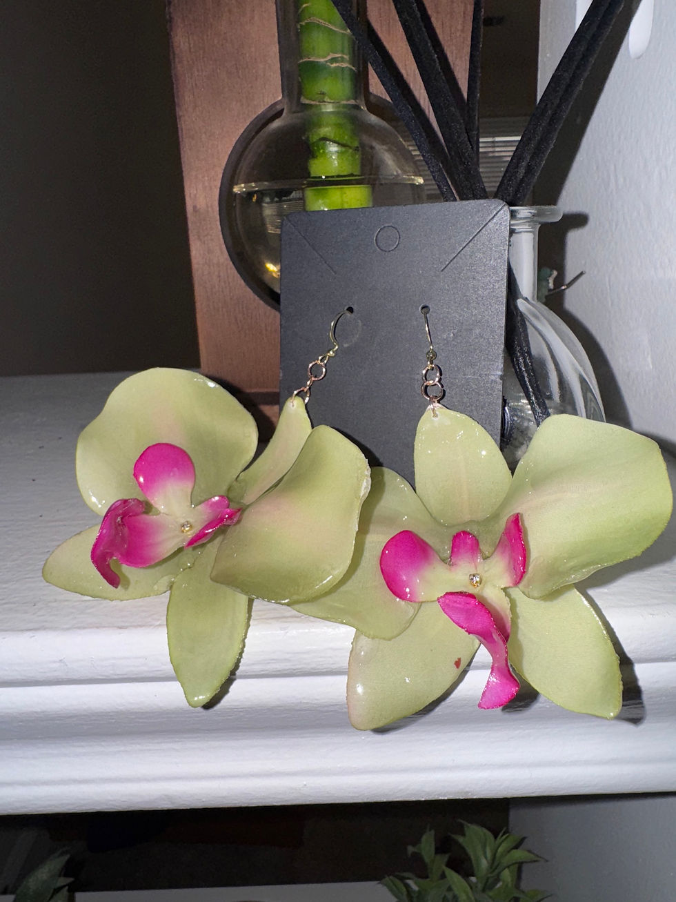 Thumbnail: Green Orchid Dangling Earrings
