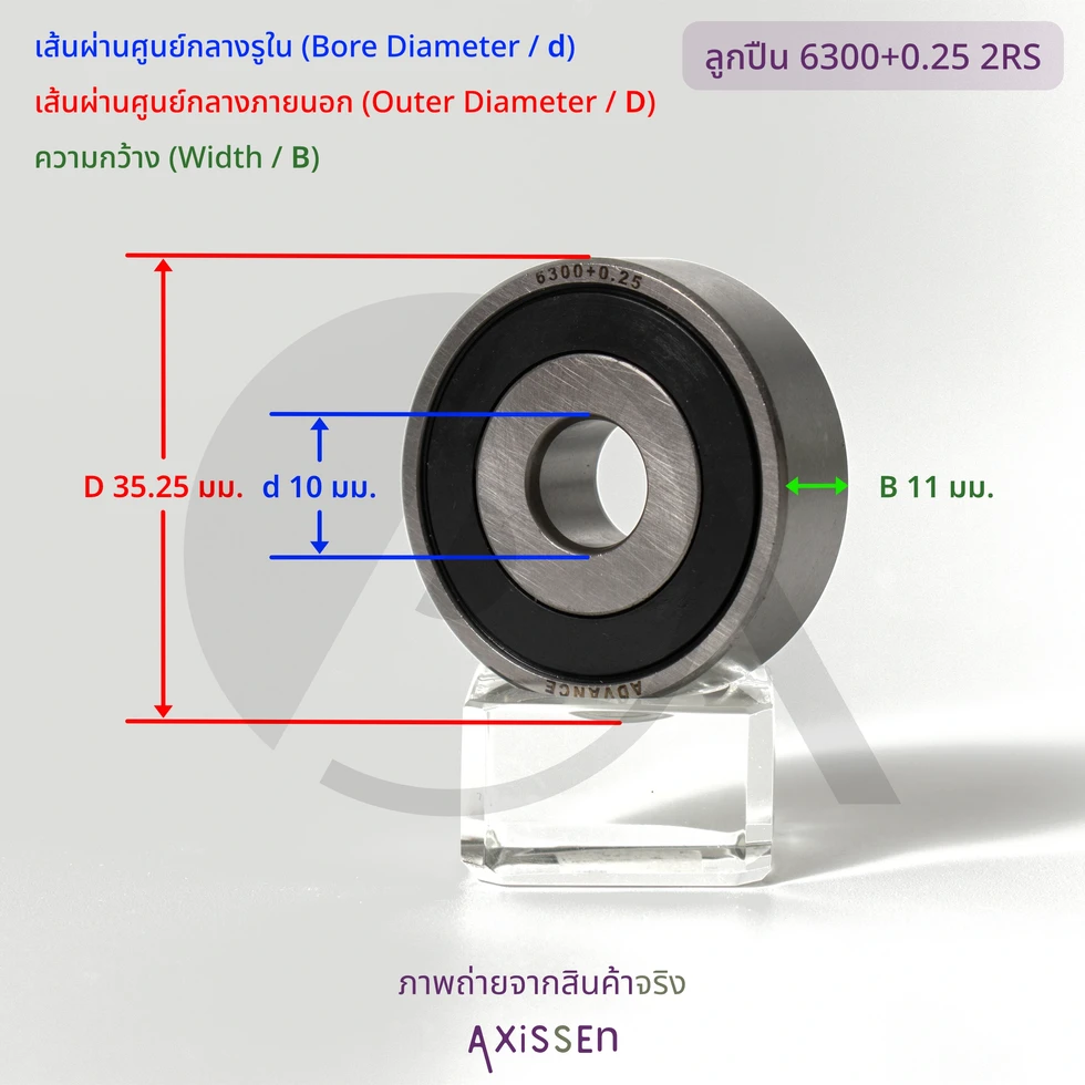 ลูกปืนดุมแต่งขยายขอบ เบอร์ 6300+0.25 มม. 2RS ภาพถ่ายจริง จาก AXiSSEn