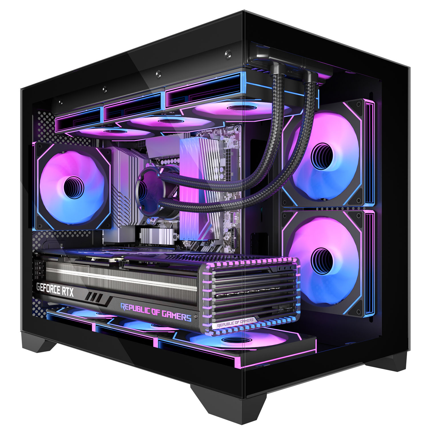 Micro-ATX Gaming PC Case with 270° View Tempered Glass, Pre-Installed 3 PWM ARG