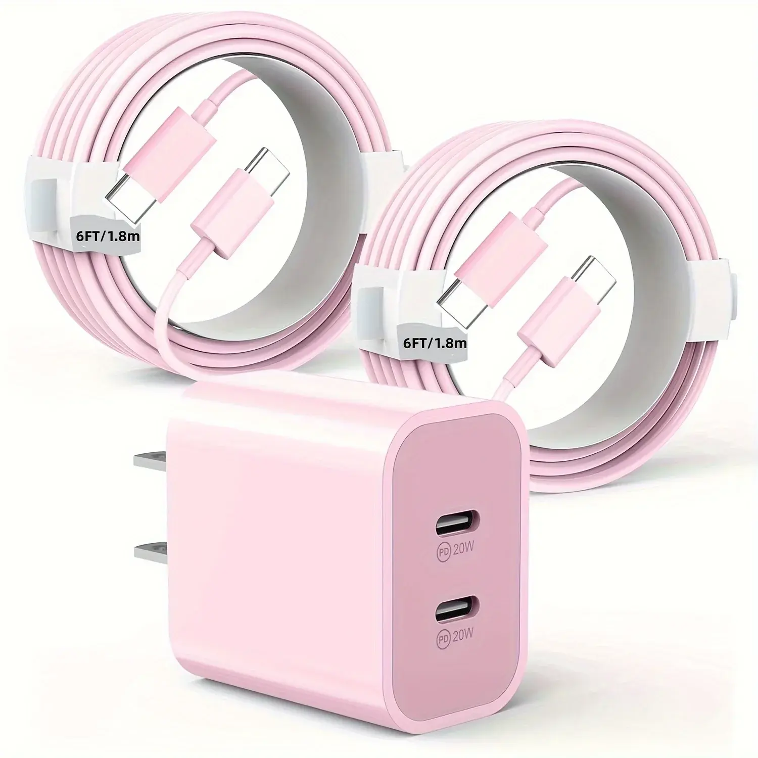 2-Pack For IPhone 15 Charger, 40W Dual Port Block With 2Pack 6FT USB C To C Fast