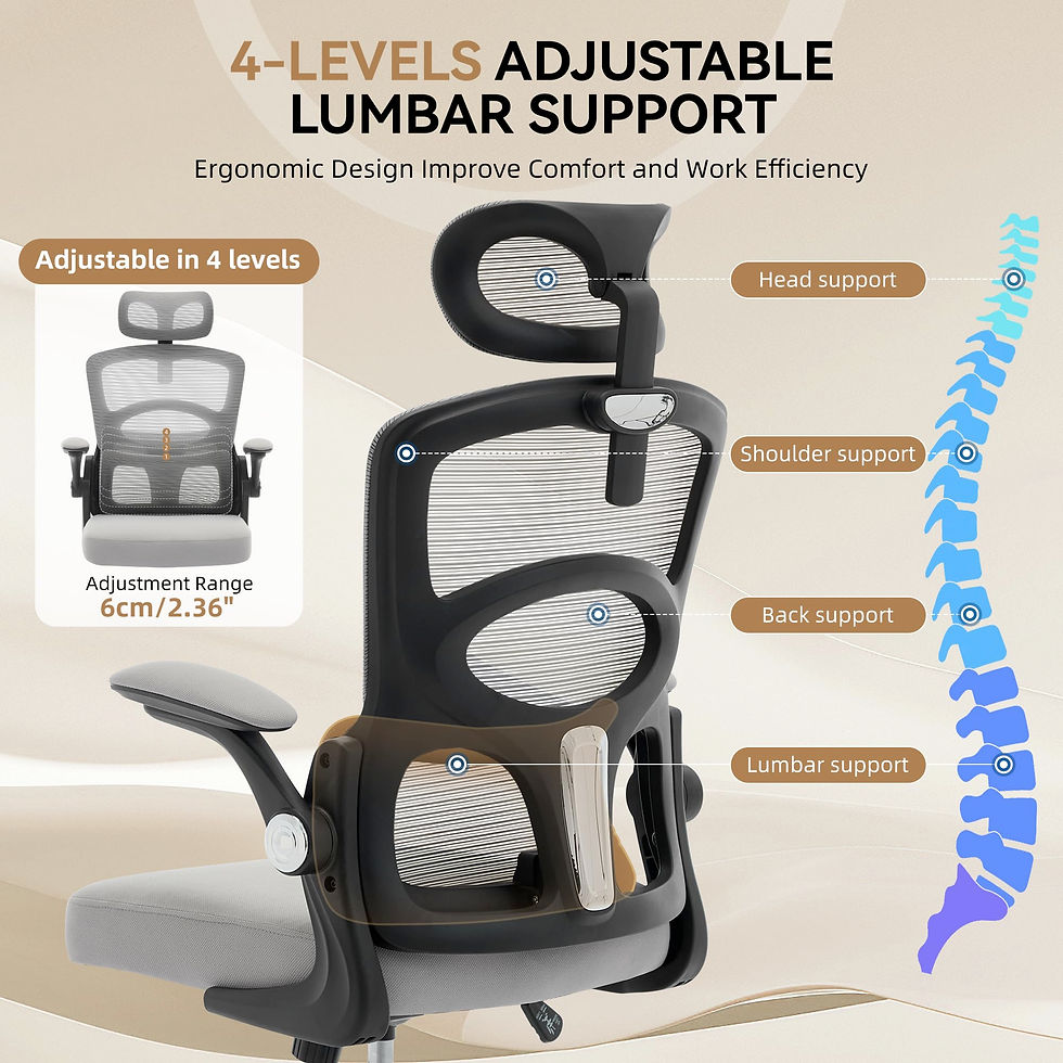 Thumbnail: Ergonomic High-Back Mesh Chair Adjustable Headrest Lumbar Support 360° Swivel R