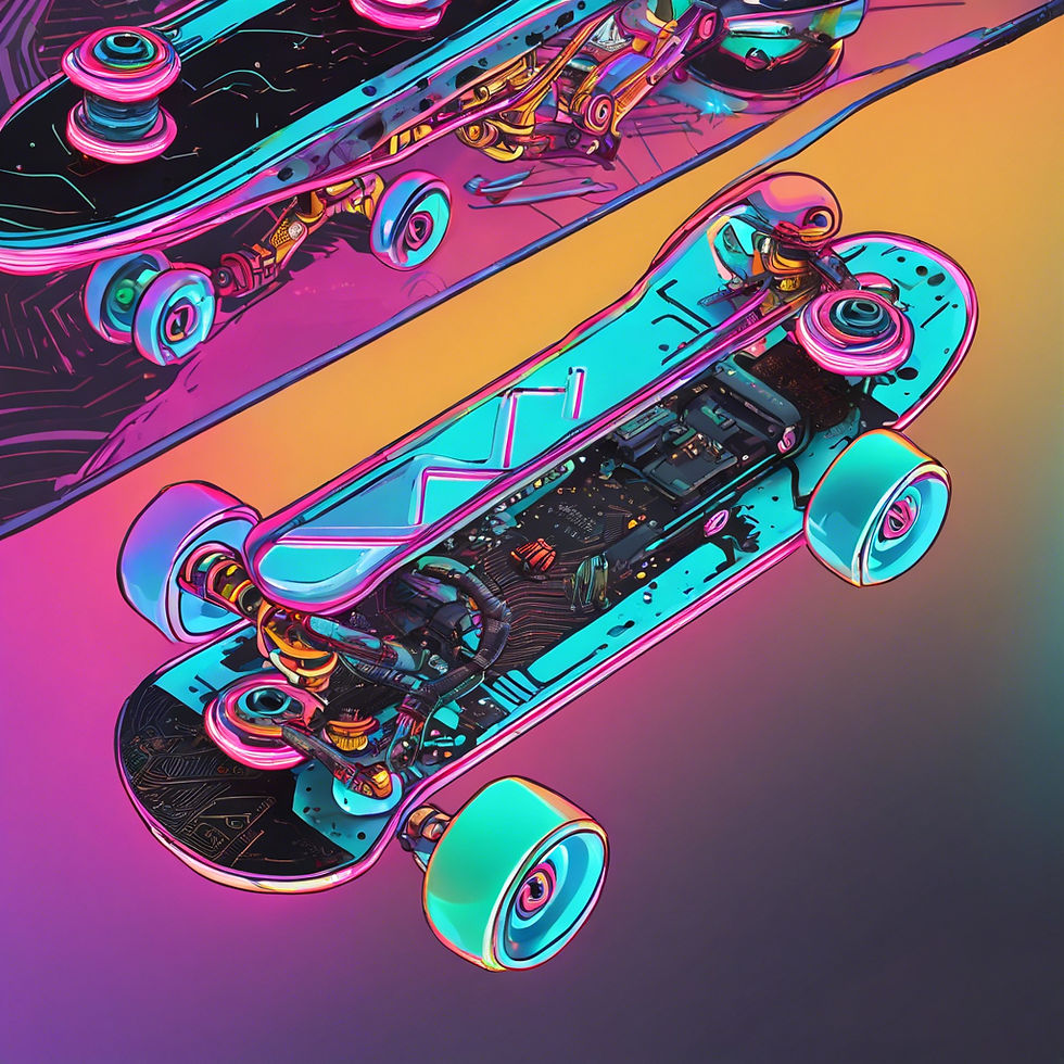 MULTIPLE SENSOR MODULES ATTACHED TO THE UNDERSIDE OF A COOL, NEON SKATEBOARD.jpg