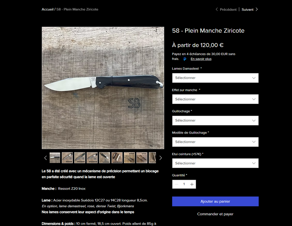 site e-commerce Le 58 – création Servais CM