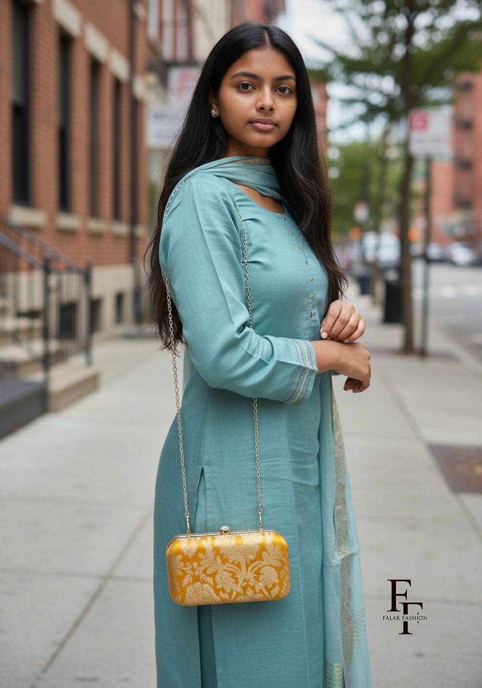 Thumbnail: Banarasi yellow clutch 